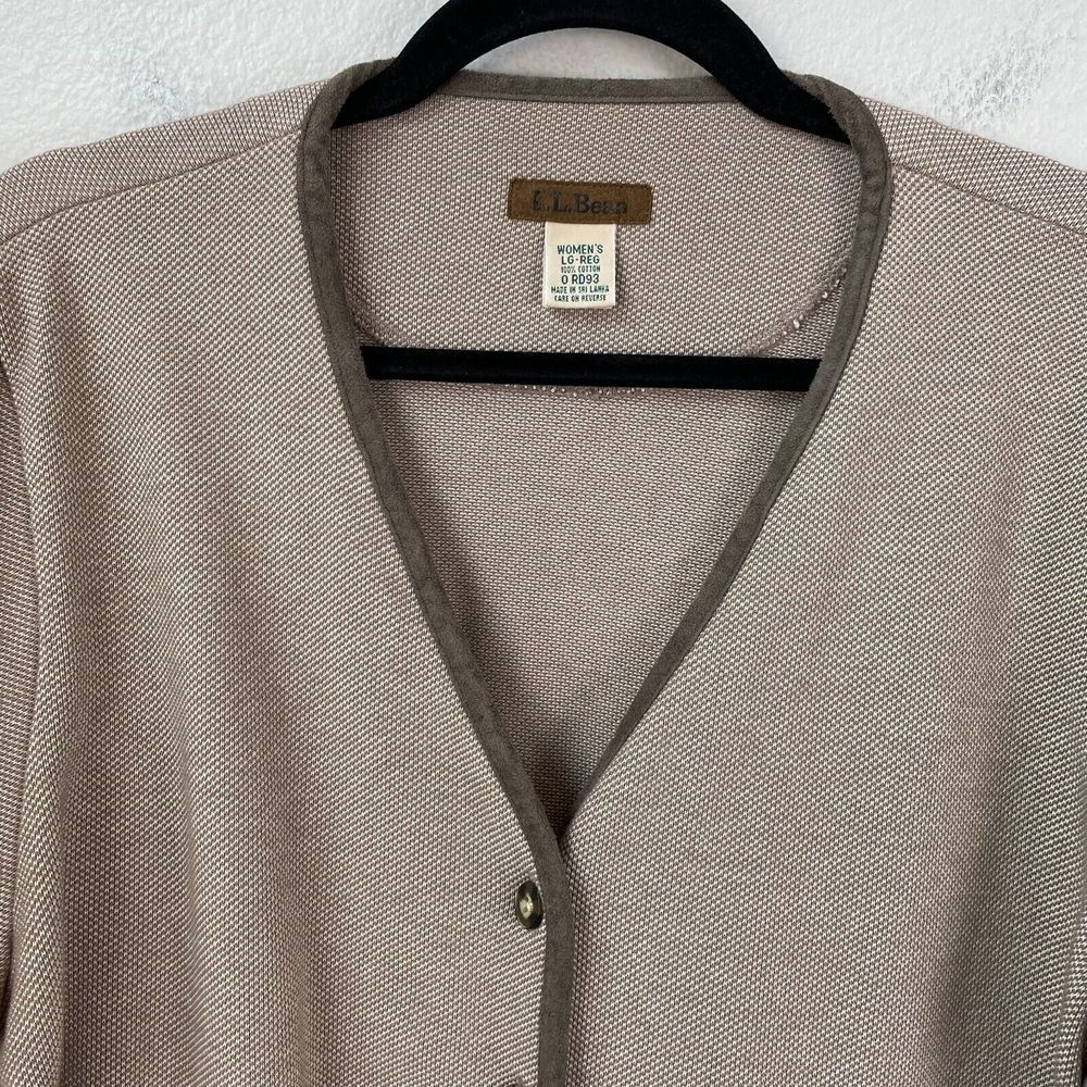 LL BEAN Womens Large Brown Button Up Cardigan Sweater Pockets - Picture 2 of 9